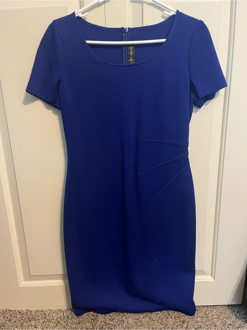 St. John Royal Blue Wool-Blend Short-Sleeve Structured Sheath Dress